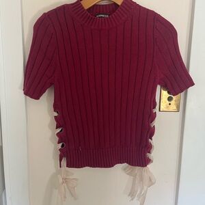 express knit sweater with lacey bow details